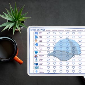 Blue customizable daily routine template, 3 pdf, One of them pdf file for just print,other pdf file contains template link for edit in canva