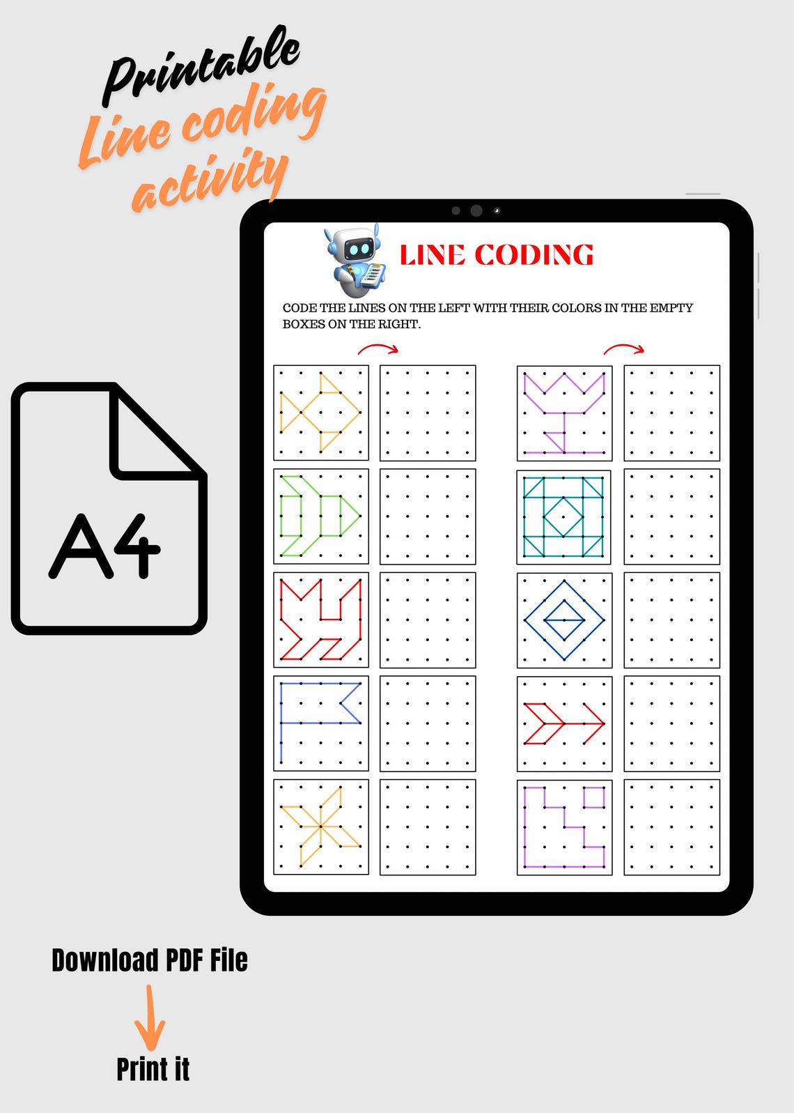 Line Codin Practice Line Coding Activity Worksheet for Primary School (digital Download) - Etsy