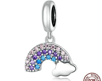 925 Sterling Silver Colorful Rainbow Pendant Charm fit for Women Silver Bracelet Jewelry handmade charm