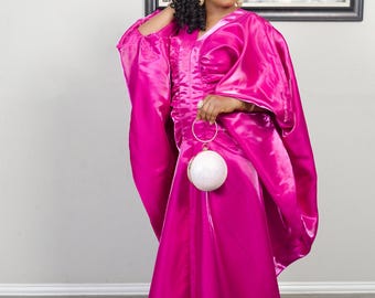 MOSUN BUBU Kleid Rosa, Kleid für Damen, Kaftankleid, Maxikleid, Abendkleid für Damen, Boho-Maxikleid, Leinenkleid im Damenstil