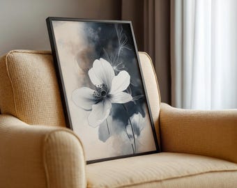 Modern Minimalist Art Beige Black Flower Abstract Art Set  Botanical Neutral Gallery Wall, Flower Wall Art Gallery Set