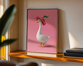 Silly Goose Wall Art Cute Goose Poster Pale Pink Girl Nursery Decor Goose Printable Pink Girls Room Print Goose with Flower Hat Illustration