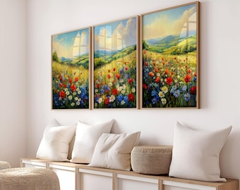 Druckbare Wildblumen Fotografie, Natur Landschaft große Wandkunst, grüne Natur Digitaldruck, nordische Wald Wandkunst, Instant Download