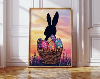 Arte mural con huevos de Pascua dorados: decoración de Pascua de lujo, diseño elegante de huevos, arte imprimible