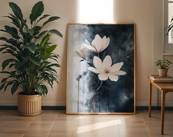 Modern Minimalist Art Beige Black Flower Abstract Art Set  Botanical Neutral Gallery Wall, Flower Wall Art Gallery Set