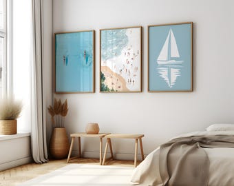 3er-Set Minimalistische Schwimmen-Drucke | Beachy Wandkunst | Strand Galerie Wand-Kunst-Set | Schwimmbad Kunst | Strandhaus Kunst | Digitaler Download