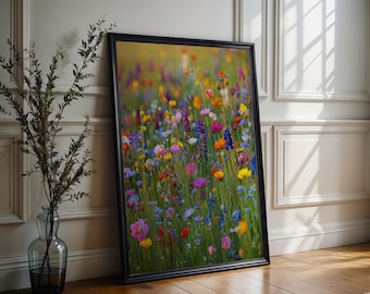 Druckbare Wildblumen Fotografie, Natur Landschaft große Wandkunst, grüne Natur Digitaldruck, nordische Wald Wandkunst, Instant Download