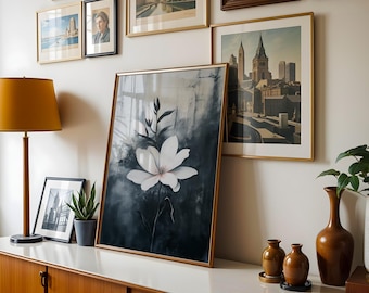 Modern Minimalist Art Beige Black Flower Abstract Art Set  Botanical Neutral Gallery Wall, Flower Wall Art Gallery Set