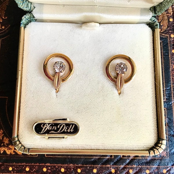Vintage Van Dell 12KT Gold-Filled Earrings, Gift of Love for Mother Faux Diamonds NOS