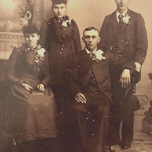 Antique Photo Cabinet Card Two Couples Possible Wedding Oberlin Kansas 1890's image 2