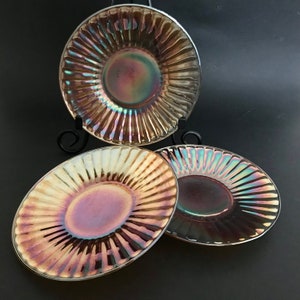 Vintage Marigold Iridescent Carnival Glass Bread & Butter Plates (3) Smooth Rays by Imperial Glass,  Depression Glass, Various Uses