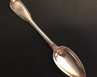 Antique German Silver Serving Spoon C. Frey & Sohne 12 Loth "W" Monogram 8-1/2"