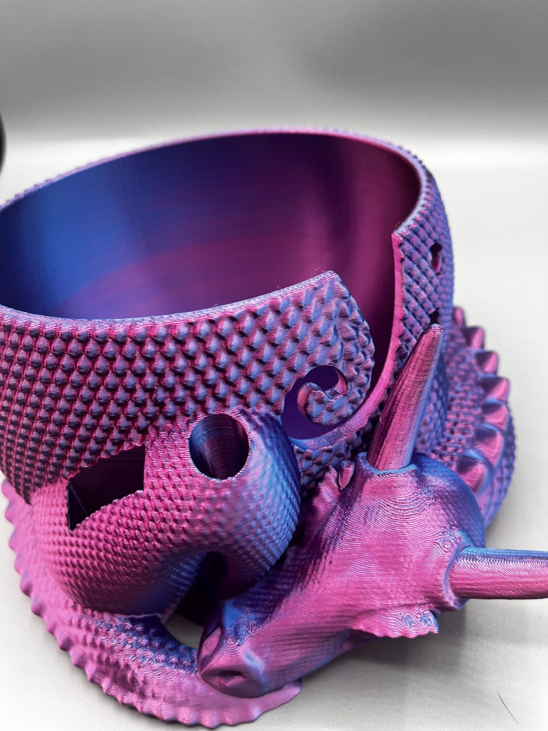 Sleeping Dragon Yarn Bowl 3D printed in ECO friendly PLA With Tool Holder Pink Blue