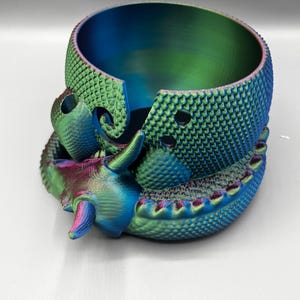 Sleeping Dragon Yarn Bowl 3D printed in ECO friendly PLA With Tool Holder Pink Green Purple