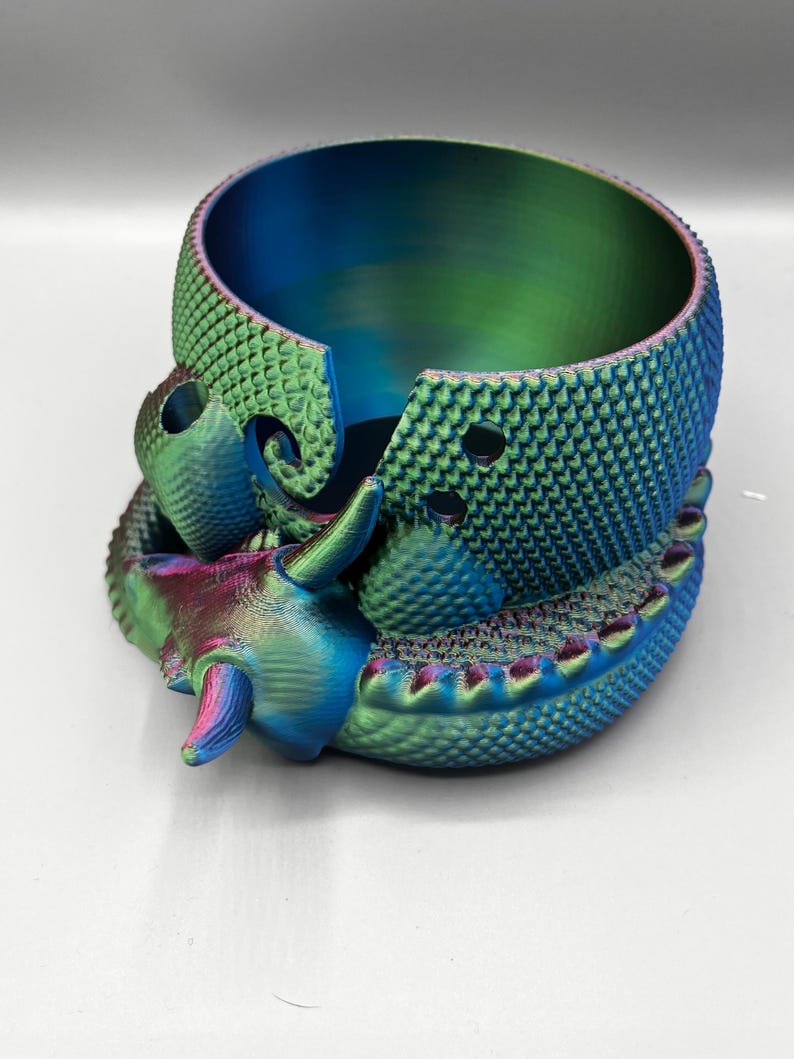 Sleeping Dragon Yarn Bowl 3D printed in ECO friendly PLA With Tool Holder Pink Green Purple