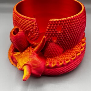 Sleeping Dragon Yarn Bowl 3D printed in ECO friendly PLA With Tool Holder Orange Red