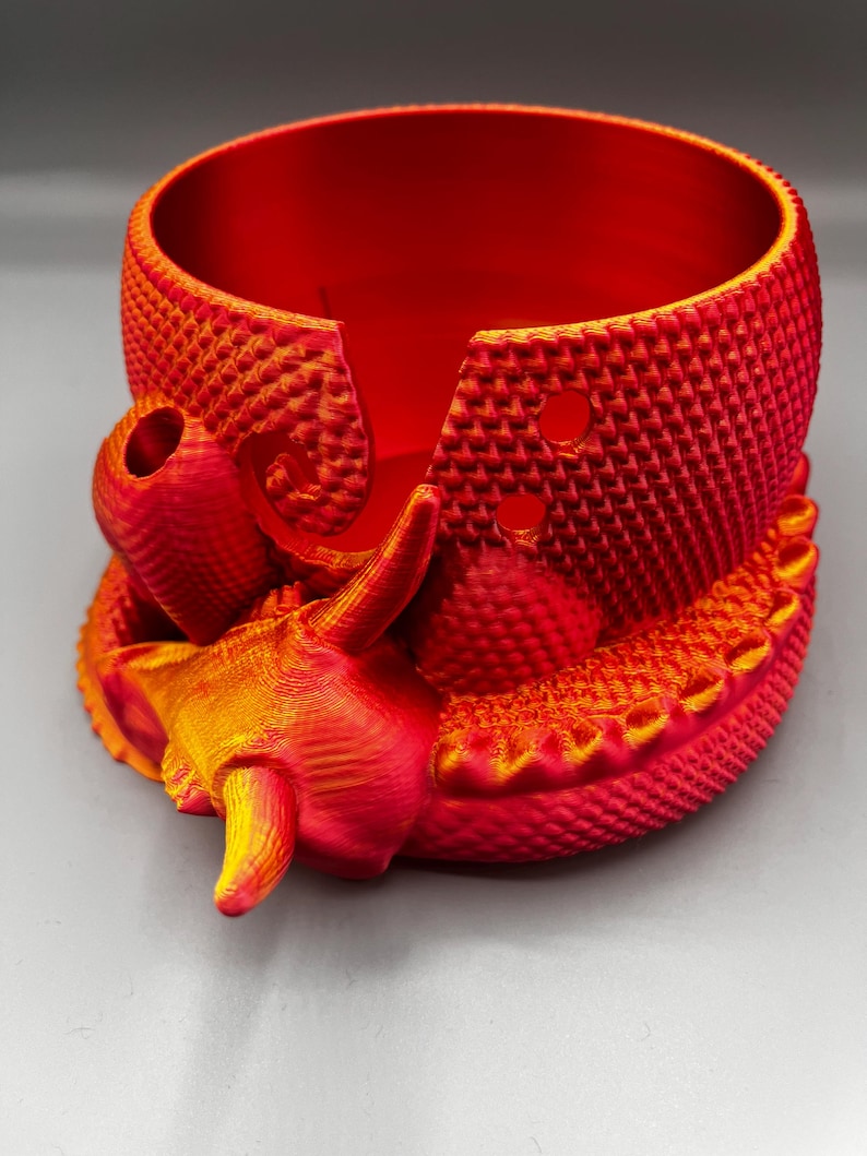 Sleeping Dragon Yarn Bowl 3D printed in ECO friendly PLA With Tool Holder Orange Red