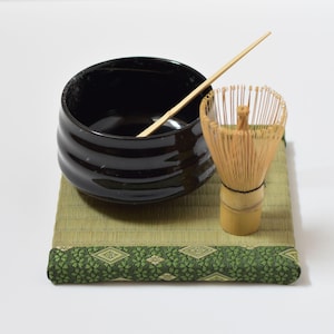 Mini Tatami Mat: Green Sakura & Hexagon Border - Handmade Japanese Decor