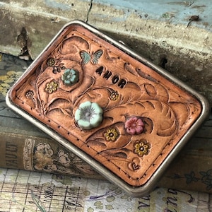 Tooled Leather Belt Buckle, Artisan Hand Crafted Leather Belt Buckle, Southwest Belt Buckle
