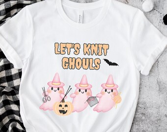 Halloween Knitting Shirt, Ghost Halloween Retro Knitting T-shirt, Knitting Lover Shirt, Knitting Gift, Gift for Mom, Gift for a Knitter