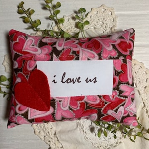 7 inch I LOVE US Valentine's Day Pillow, French Country Small Hearts Pillow, Farmhouse Valentine's Day Tier Tray Decor