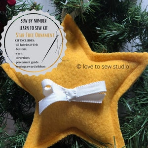 SEW BY NUMBER Sewing Kit for Kids, Learn to Sew Kit for Children, Beginner Sewing Kit, Sew a Gold Star Tree Ornament, Montessori Sewing Kit