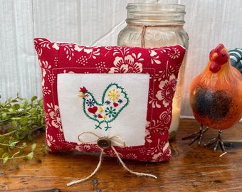 Farm Rooster Pillow, Red and Cream Paisley Print, Rooster Farmhouse Pillow for your Cottage Kitchen, Farmhouse Simplistic Kitchen Decor