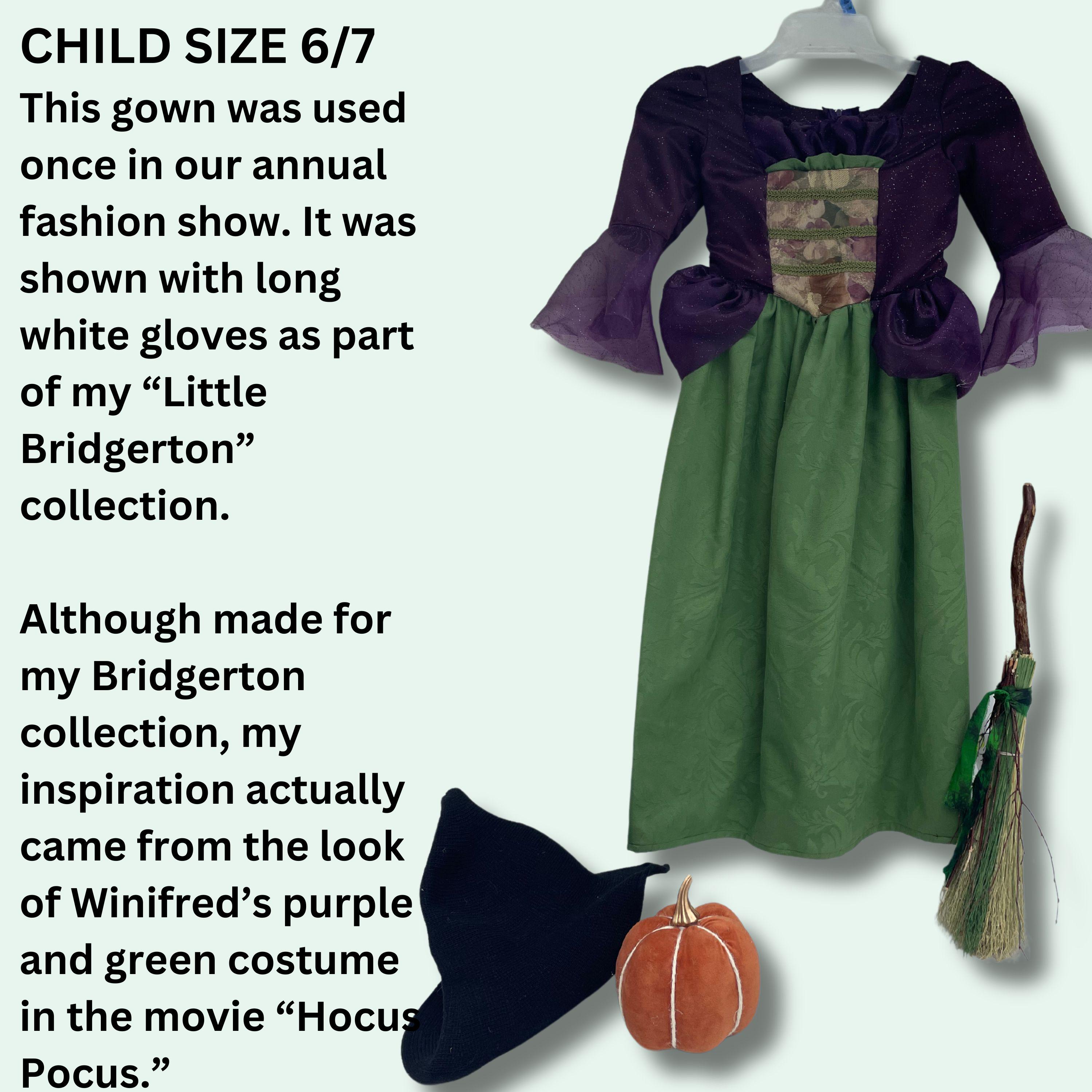 purple and green witch dress Purple and Green Witch Gown Size 6/7 Child's Handmade Historical Gown Kids Witch Costume Kids Historical Costume Masquerade Gown Winifred