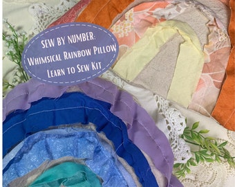 SEW BY NUMBER Sewing Kit for Kids, Learn to Sew Kit for Children, Beginner Sewing Kit, Kids Sewing Kit Rainbow Pillow, Montessori Sewing Kit