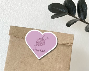 Personalized Heart Shape Knitting Stickers Knitting Lover Sticker Knitting Enthusiast Stickers Knitting Lover Gift Custom Knitting Sticker