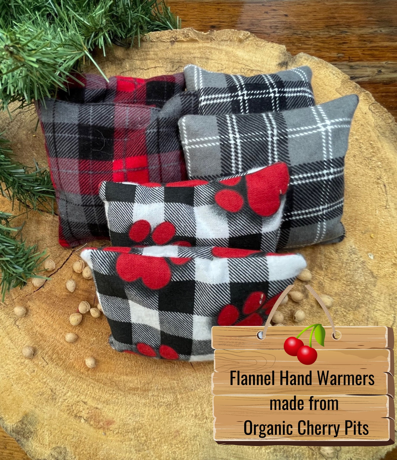 Set of Two Flannel Hand Warmers Natural Organic Dried Cherry Etsy