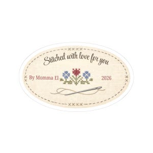 Personalized Cross-Stitch sticker, Stitched With Love Sticker Handmade Finishing Label for Framed Needlework, Craft Gifts Stitcher Keepsakes afbeelding 7