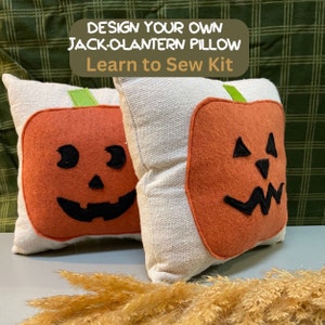 Design and Sew Your Own Jack-O-Lantern Pillow Sewing Kit for Kids and Adults, Halloween Spooky Learn to Sew Kit, Autumn Beginner Sewing Kit