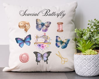 Sewcial Butterfly Pillow Decorative Love for Sewing Pillow Sewing Gift for Mom Sewing Pillow Decorative Thread and Needle Sewing Pillow