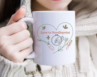 Personalized Pretty Floral Love to Needle Point Coffee Mug, Needle Point Lover Gift, Gift for Someone Who Loves to Needle Point