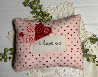 I LOVE US Valentine's Day Pillow, French Country Small Valentine' Day Pillow, Small 6 Inch Farmhouse Valentine's Day Vignette Pillow