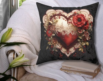 Black Vintage Victorian Gothic Valentine's Day Pillow