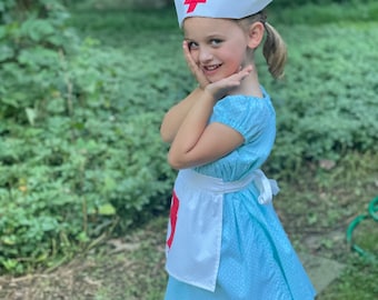 Size 4T-5T Little Girl's Retro Nurse Costume, Doctor Nurse