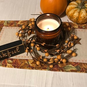 Small Thanksgiving Table Runner, Beige Orange Leaf Patchwork Centerpiece Runner, Farmhouse Rustic Fall Candle Mat, Small Autumn Table Runner