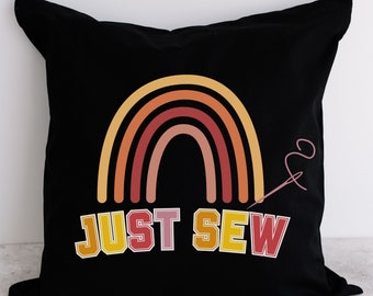 JUST SEW Rainbow Pillow Decorative Love for Sewing Pillow Sewing Gift for Mom Decorative Sewing Pillow Thread and Needle Sewing Pillow Gift
