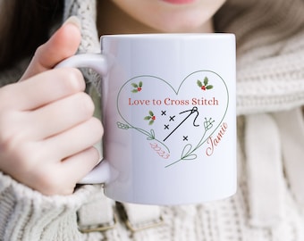 Personalized Floral Love to Cross Stitch Coffee Mug, Love to Cross Stitch Gift, Gift for someone who Cross Stitches, Cross Stitcher Gift