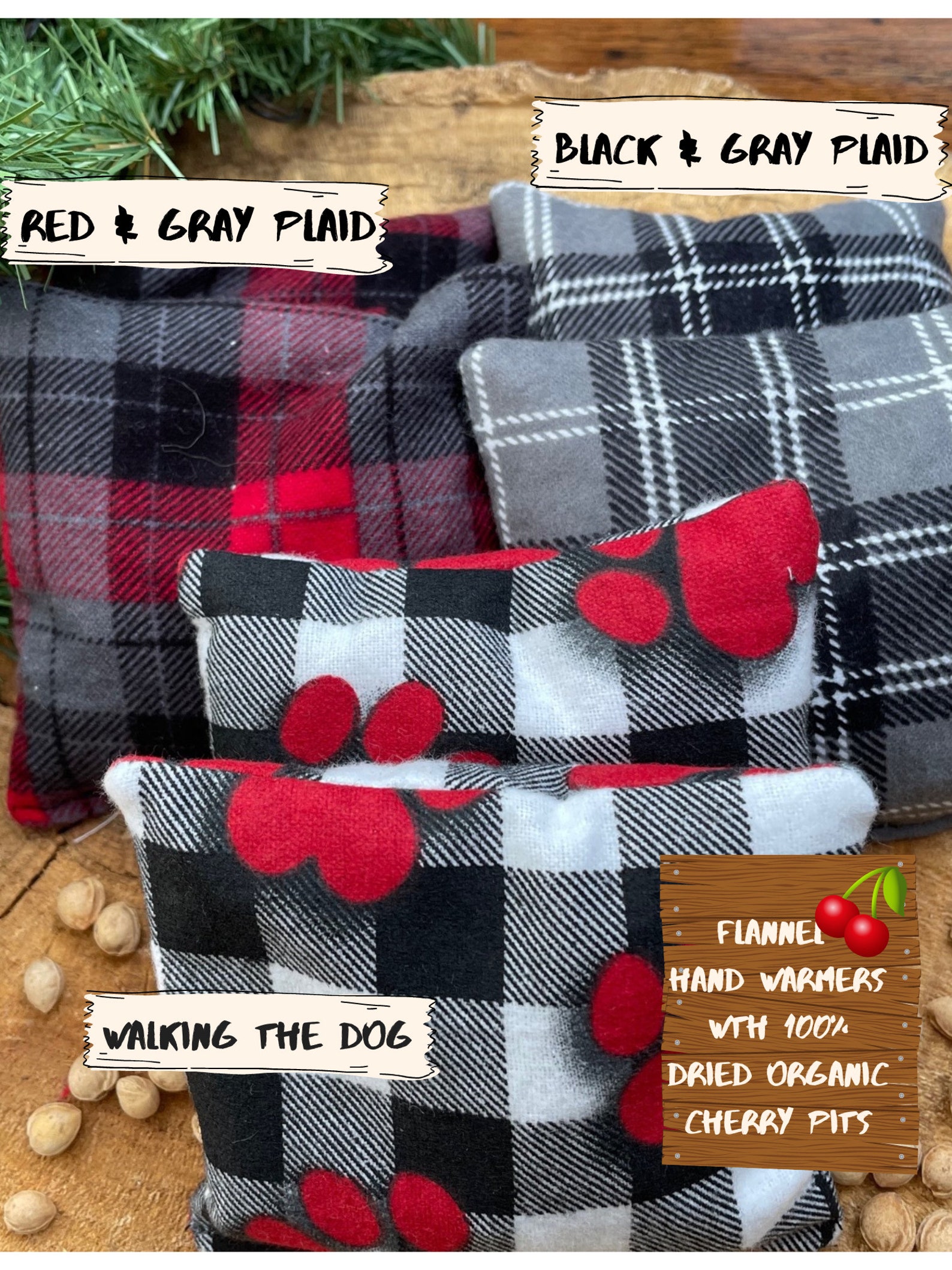 Set of Two Flannel Hand Warmers Natural Organic Dried Cherry Etsy