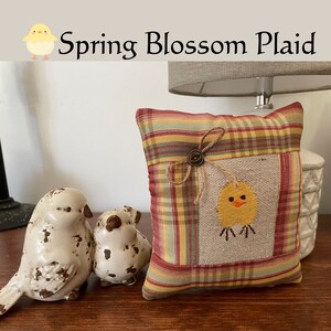 Baby Spring Chick Mini Pillow Easter Farmhouse Plaid Decor Cottage Style Yellow Chick Easter Pillow Easter Gift for Her Spring Decorating