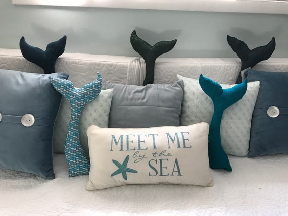 Teal Mermaid Tail Pillow For Beach Themed Room Ocean Front Decor Nursery Mermaid Decoration