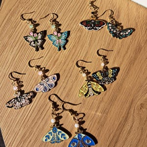 Moth Earrings Gold, Vintage Moth Dangle Earrings, Beaded Butterfly Jewelry, Cottagecore Fairy Earrings, Handmade Gift for Her