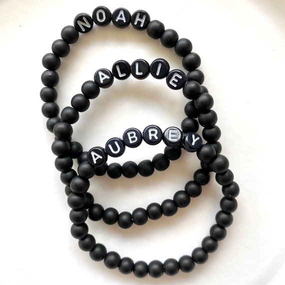 Custom Matte Black Glass 4mm Bead Bracelet Letter & Number Beads