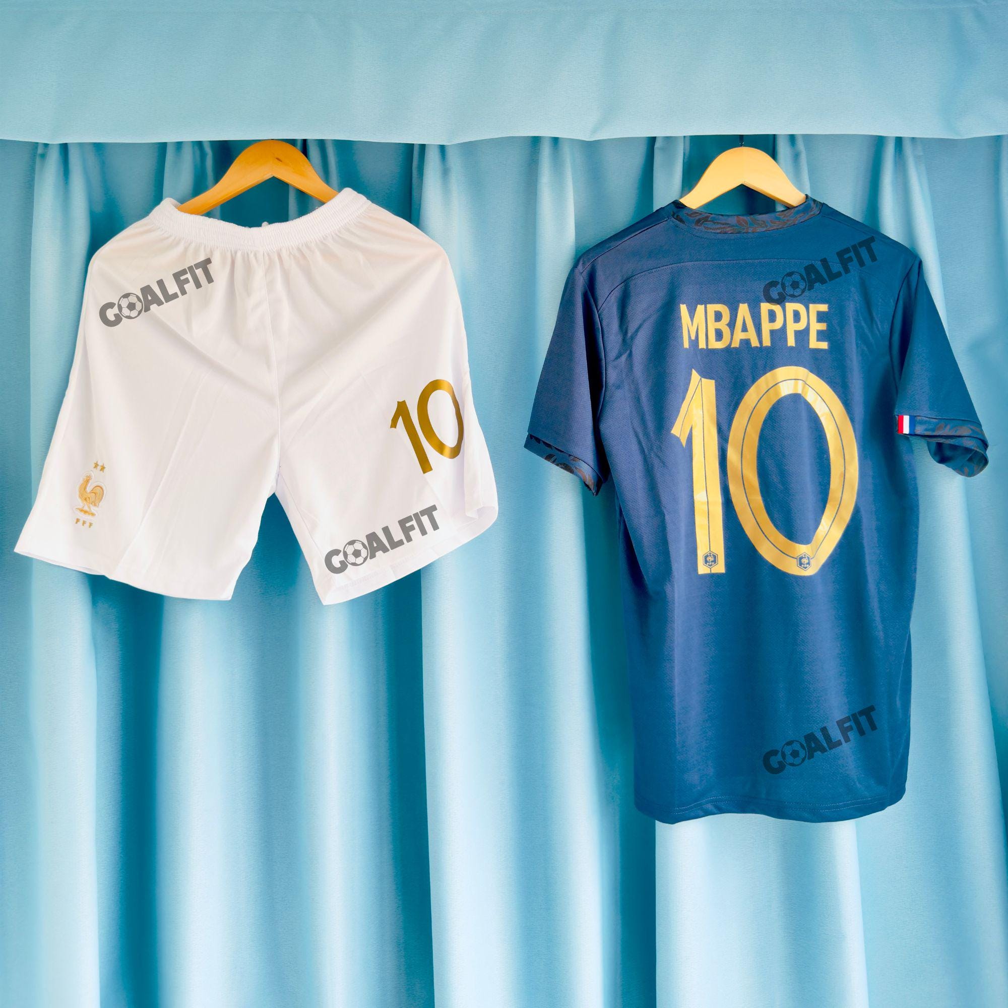 Mbappe Kids Jersey and Shorts, France 2022 Home Soccer Uniform, Kylian Mbappe #10 Kit with Socks, Youth Sizes, Boys and Girls Fan Sportswear