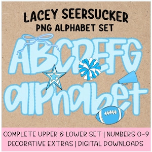 Light Blue Seersucker Alpha PNG | Preppy Alphabet Digital Download | Doodle Alpha PNG | Lace Alphabet PNG | Sublimation png | Printable