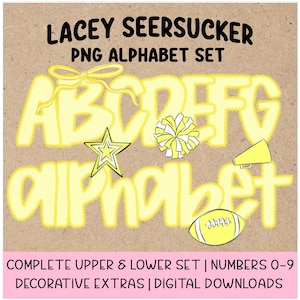 Light Yellow Seersucker Alpha PNG | Preppy Alphabet Digital Download | Lace Alphabet PNG | Sublimation PNG | Printable Letters | Doodle