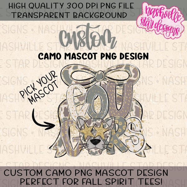 Maskotka w kamuflażu PNG | Koszulka drużyny szkolnej | Tygrysy, Lwy, Orły, Dzikie Koty | Dzień gry PNG | Elegancki łuk dopingujący PNG
